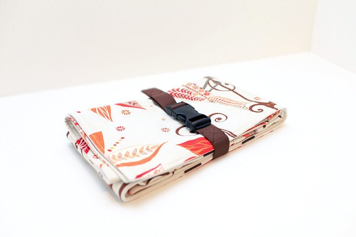 All-in-One Diaper Changing Pad with Pockets for Essentials - Orange Cream Bird