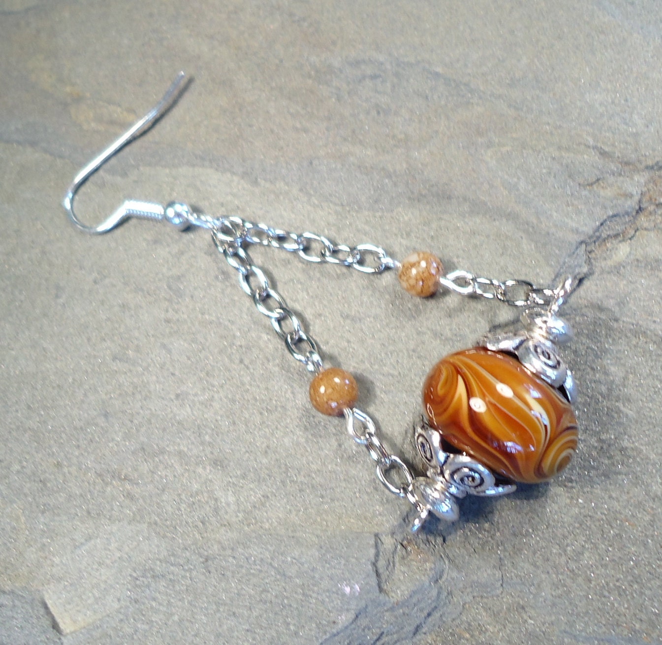 Swirled Lampworked Glass and Agate Earrings
