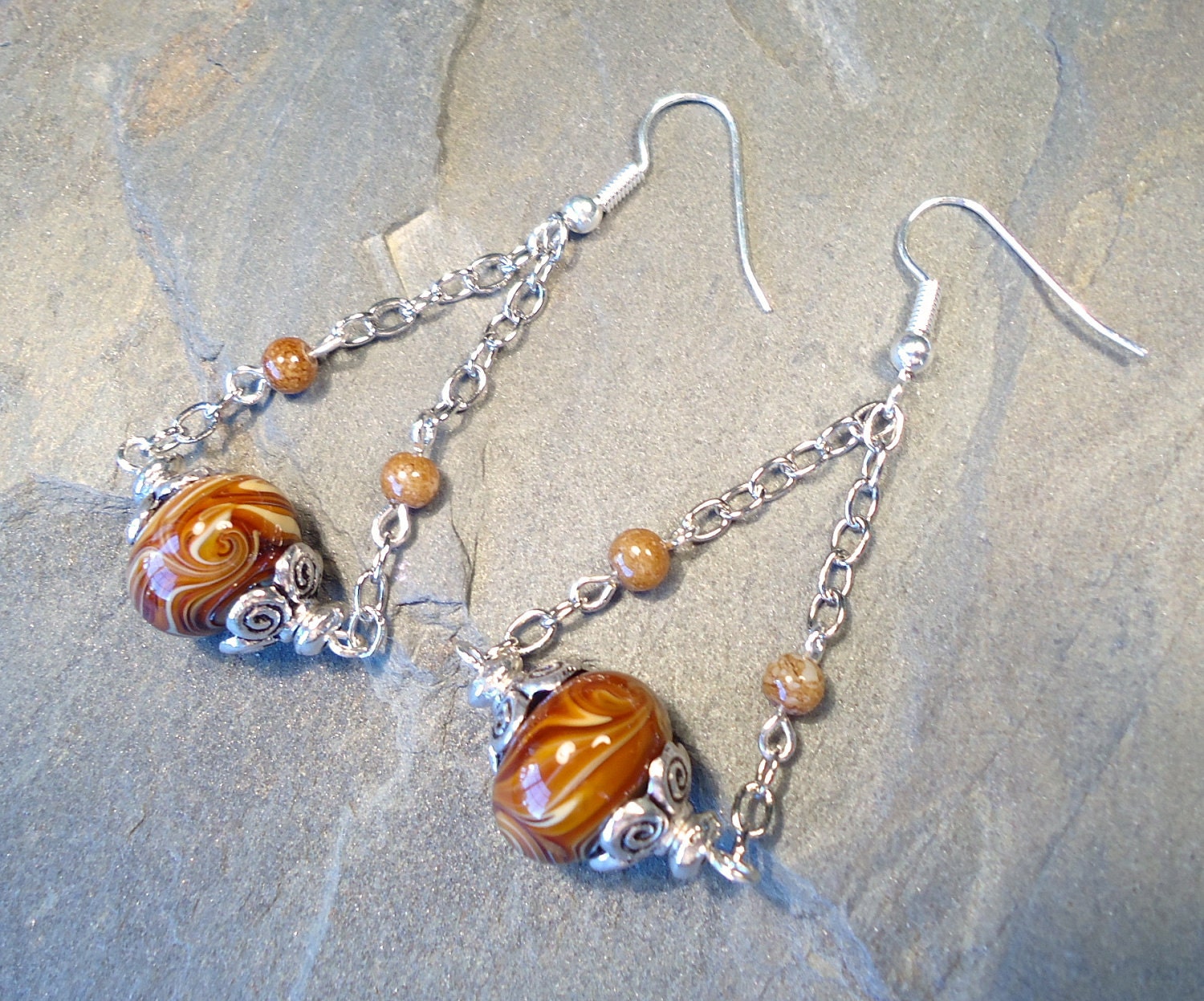 Swirled Lampworked Glass and Agate Earrings