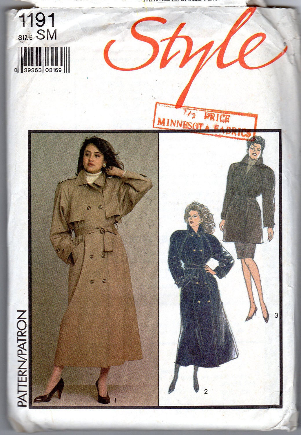1980s Women's Trench Coat Pattern - Size Small - Style 1191