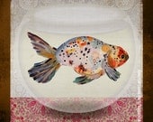 Goldfish Colorful Spotted Gold Blue High-Quality, Archival 8" x 8" Print on Linen and Patterns: Spotted Fish