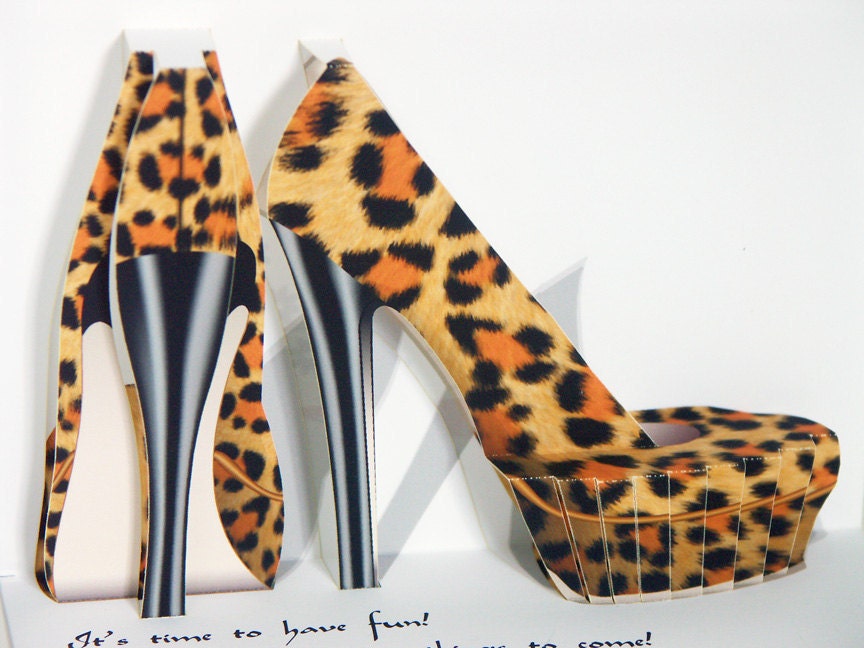 Pop up Birthday Shoes Card Leopard print