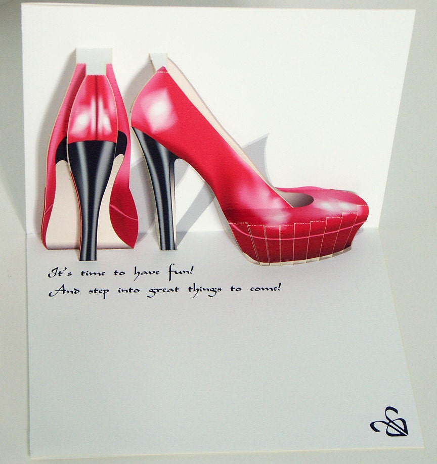 Pop up red shoes birthday card red platform shoes