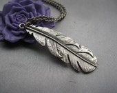 necklace---antique silver feather necklace---Z012