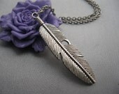 antique silver feather necklace(gift box pakcage)---Z053