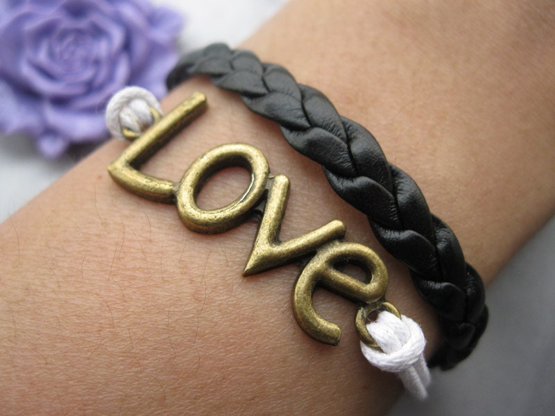 bracelet---antique bronze love bracelet,love bracelet, love braid bracelet,black braid bracelet---Z223