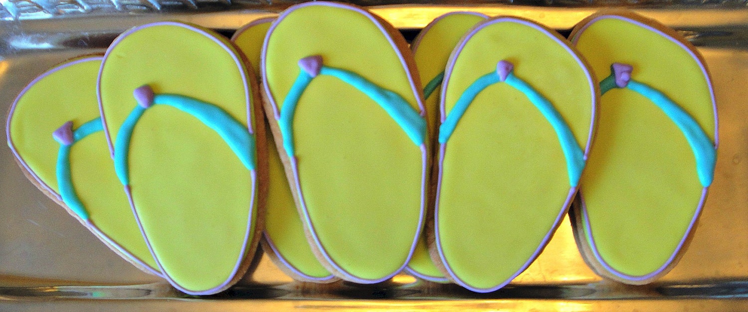 Flip Flop Decorated Cookie Favors Beach Theme Birthday Party Cookie Favors One Dozen