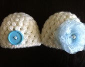 Newborn Twin Boy Girl Hats,  Photo Prop, Flower Hat, Hat with a Button.