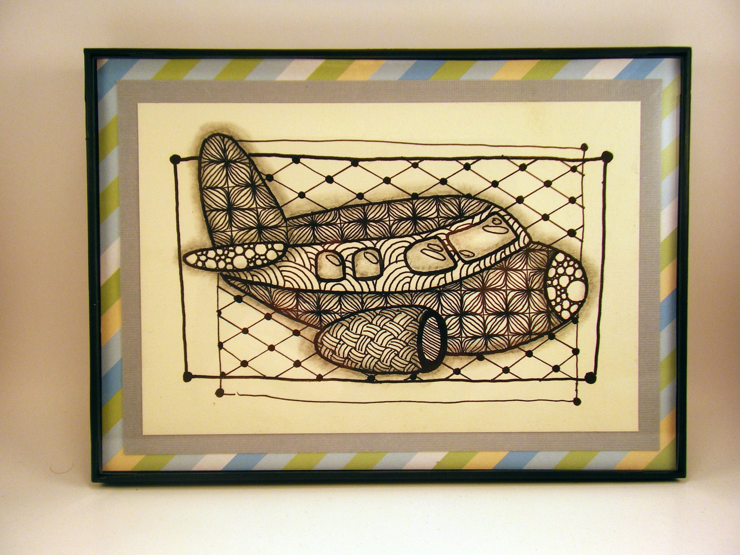 Airplane -- Zentangle Inspired Original Artwork in 5x7 Frame