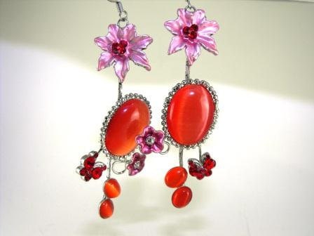 RESERVED For Michele:Vintage Earrings Bodacious Orange Crush Satin Stone Rhinestones Potmetal