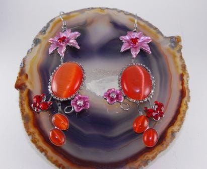 RESERVED For Michele:Vintage Earrings Bodacious Orange Crush Satin Stone Rhinestones Potmetal