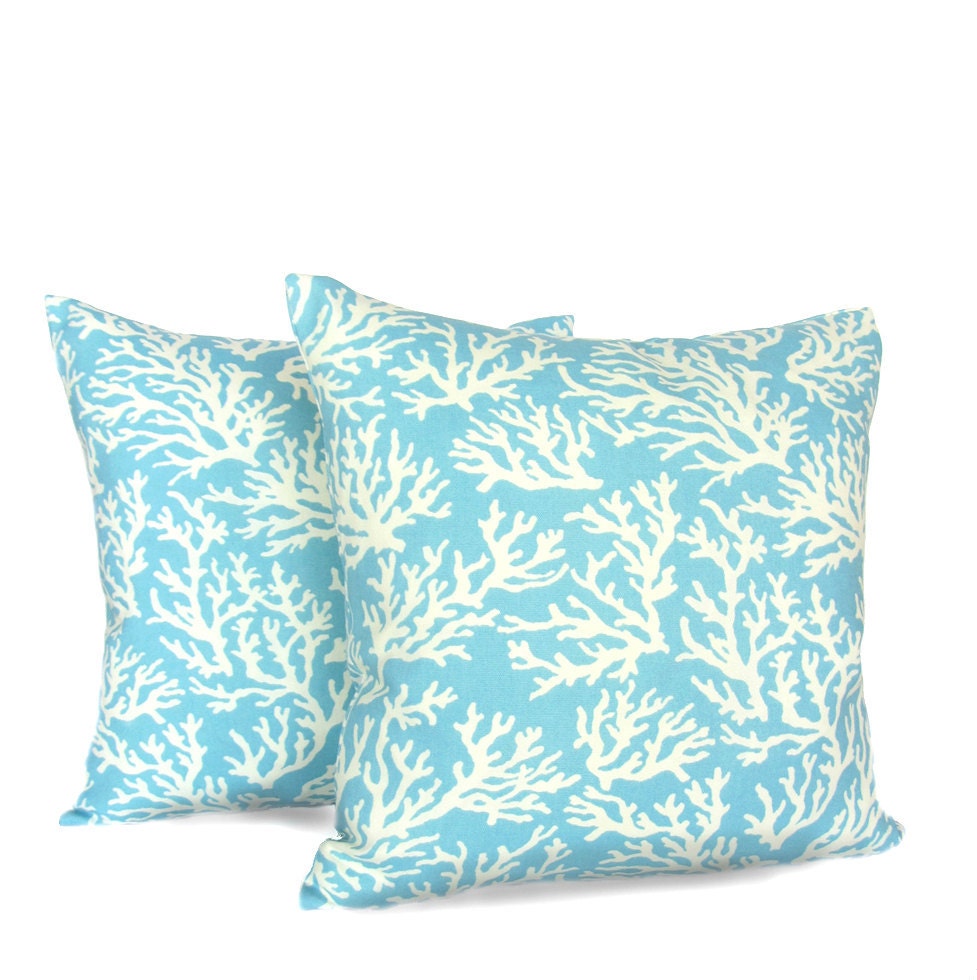 SALE ITEM --- Aqua Coral Reefs Indoor/ Outdoor Pillow Covers - Set of 2 - Ready to ship