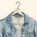 ORIGINAL Watercolor Illustration - Worn In Blue Grunge Denim Jean Jacket