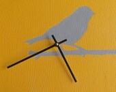 Modern Bird Wall Clock- Handpainted Canvas- Mustard and Grey Finch Silhouette