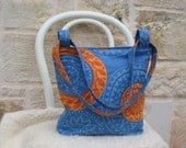 Shoulder bag - tote bag - modern bag in blue and orange with quilted cotton