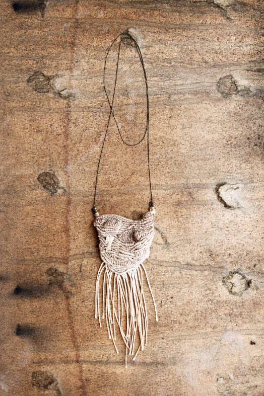 special designer Fringe Necklace Macrame Beige Modern Fashion Tribal Boho Ethnic Nomad