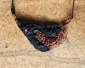 Unique Crocheted Copper Wire and String Necklace - Black Ethnic Tribal Nomad