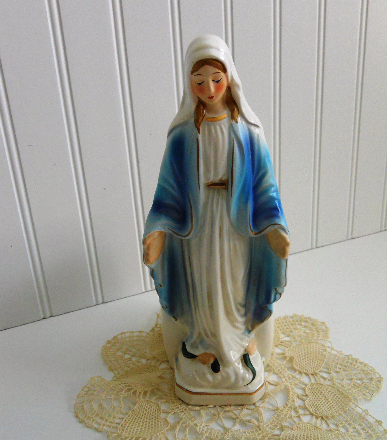 Vintage Virgin Mary Mother Planter Statue .