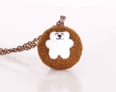 Little Bear, White Bear, Felted Jewelry, Necklace Pendant, Pendant Handmade, Brown Pendant