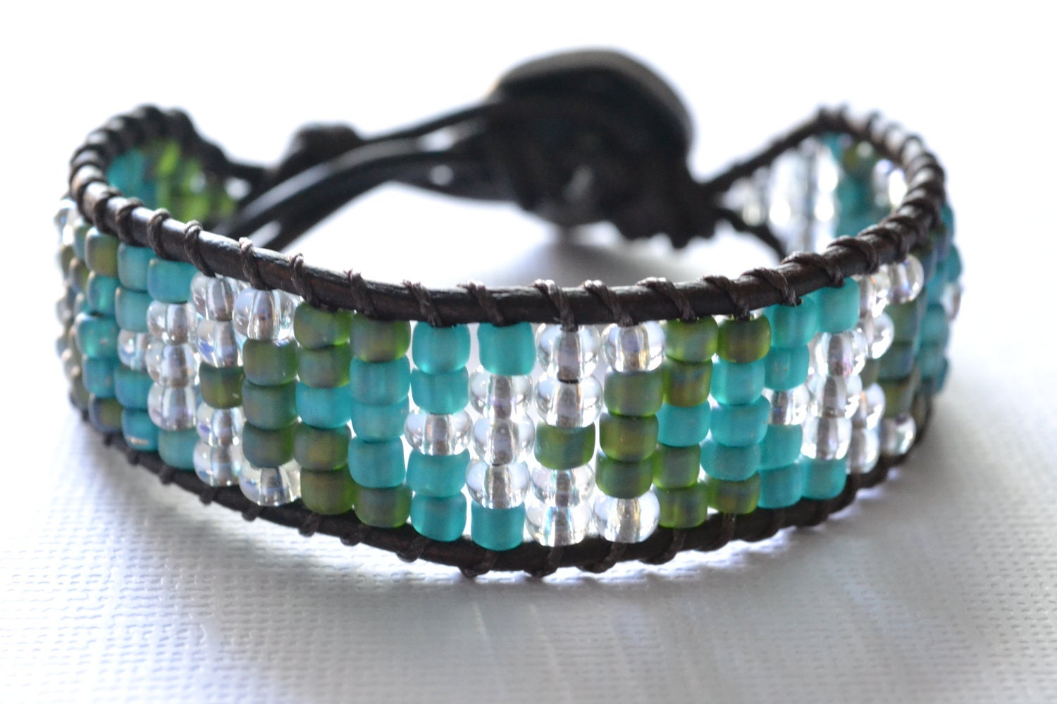 Chevron bohemian cuff bracelet, "Waterfall" turquoise, beach, surfer chic wrap bracelet