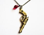 3D Gun Necklace, Weapon Necklace, Western Cowboy Cowgirl Charm, Weapon Jewelry, Gun Jewelry on antique brass chain