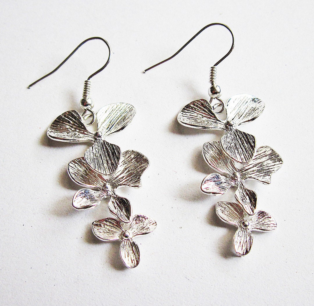 Orchid Flower Earrings Silver, Wedding jewelry, bridesmaid gifts, birthday, anniversary, Orchid Earrings - RobertaValle