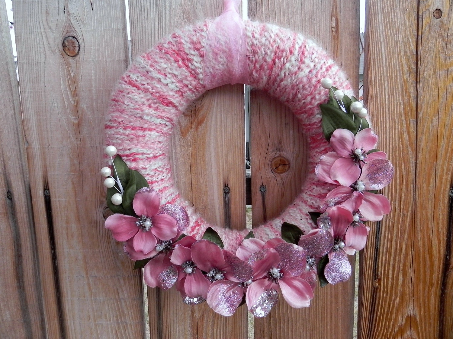 HUGE SALE Yarn Wreath - Spring Wreath - Pink Wreath - Easter Wreath - Nursery