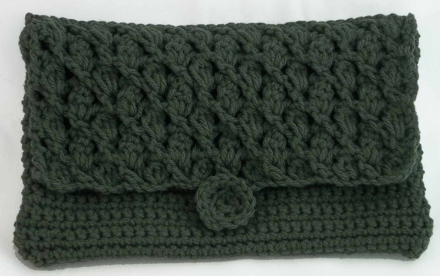 Green Crocheted Clutch with Elegant Slope Design