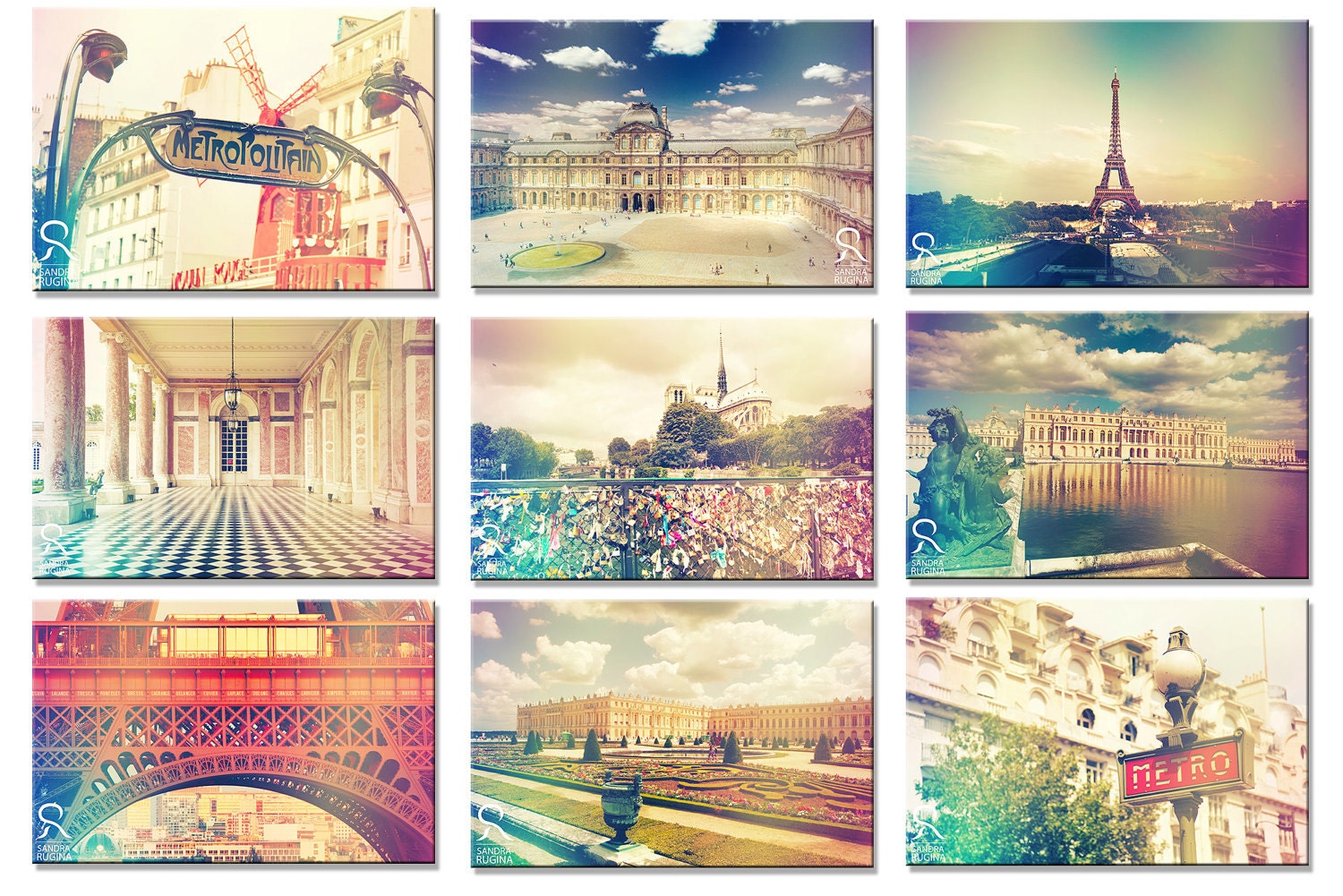 My shabby chic Paris, vintage style photo collection, Paris, Louvre, Versailles, palace, Eiffel tower, 6in x 8in art photo prints