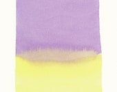 purple and yellow forms original small watercolor painting