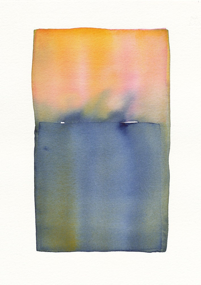pinks to blue grey fade original small watercolor painting