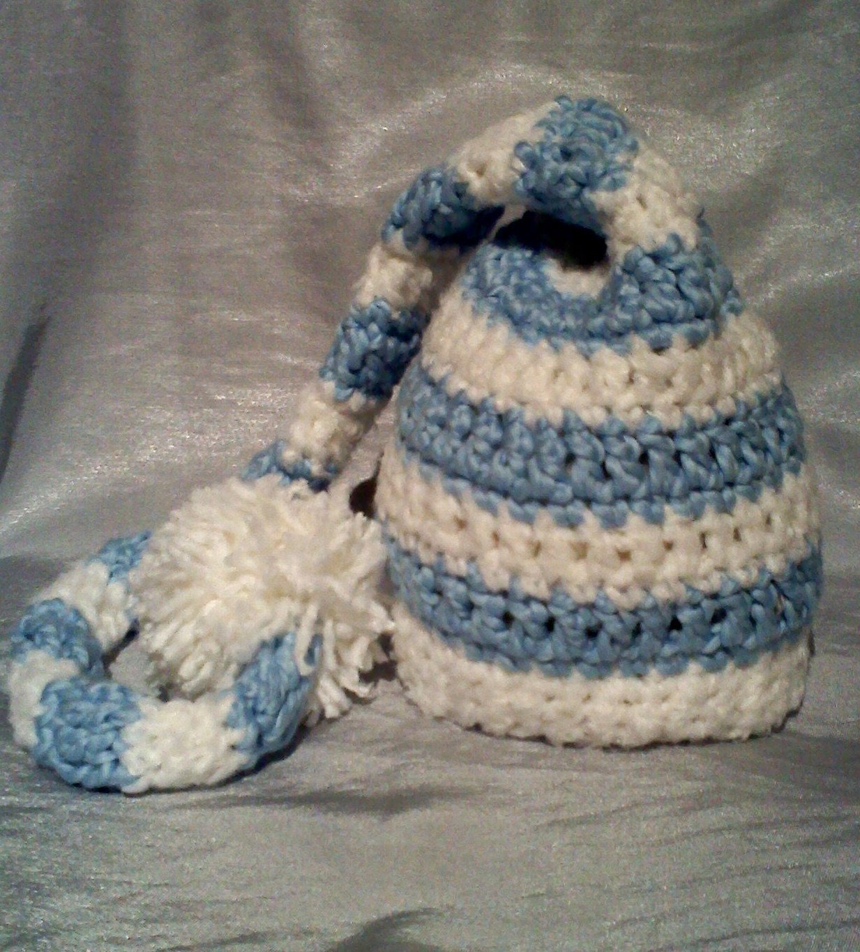 Newborn/photo prop ORGANIC cotton blue and white ELF HAT,infant hat,toddler hat