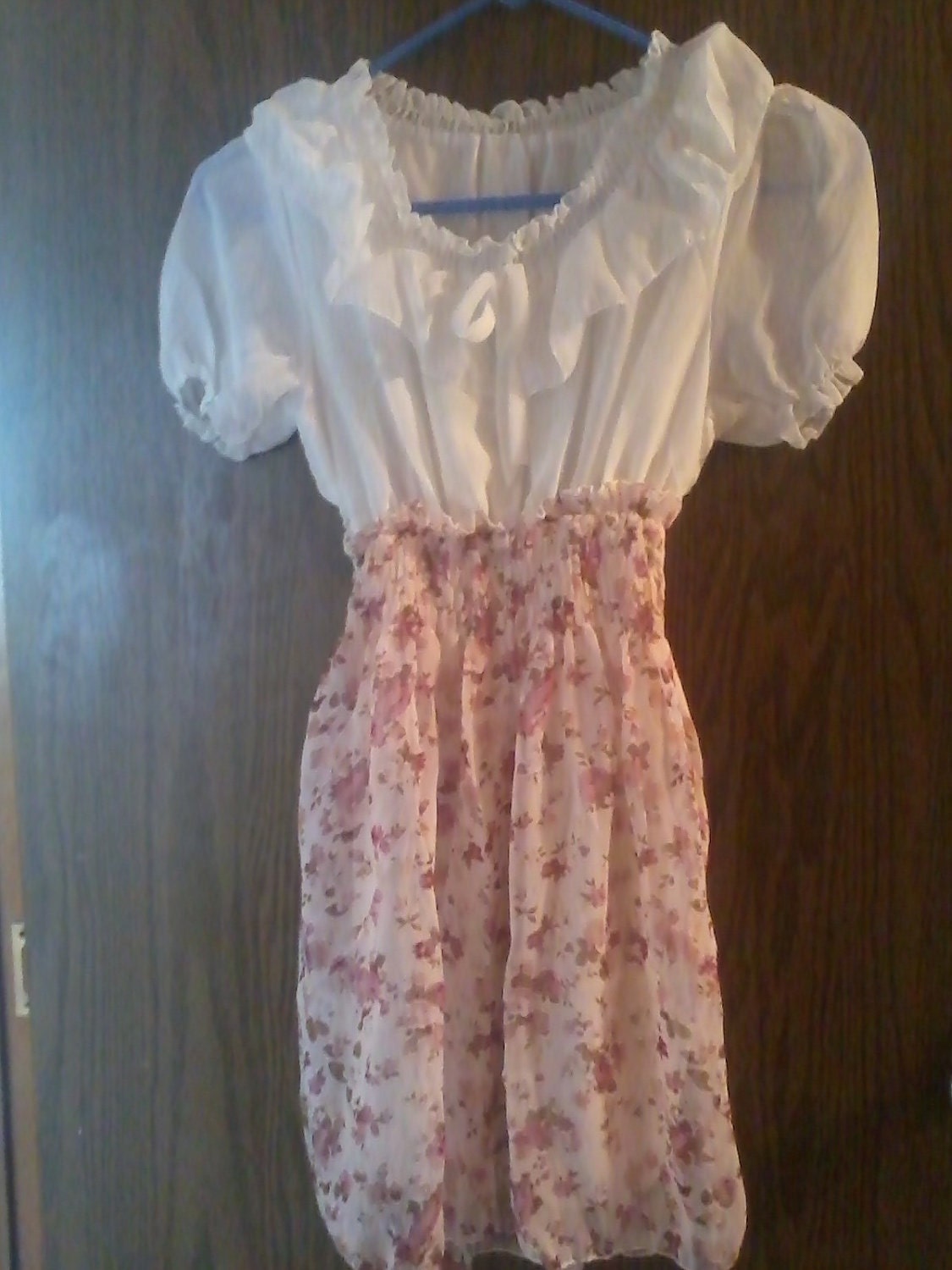 On Sale Teen Girl Fashion 2-color Floral Lace Chiffon Summer Waist Dress Pink S/M
