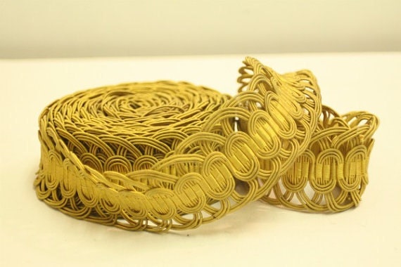 1930s GOLD SAFFRON SILK Cord Woven Fabric Trim 2" x 200" almost 6 Yards