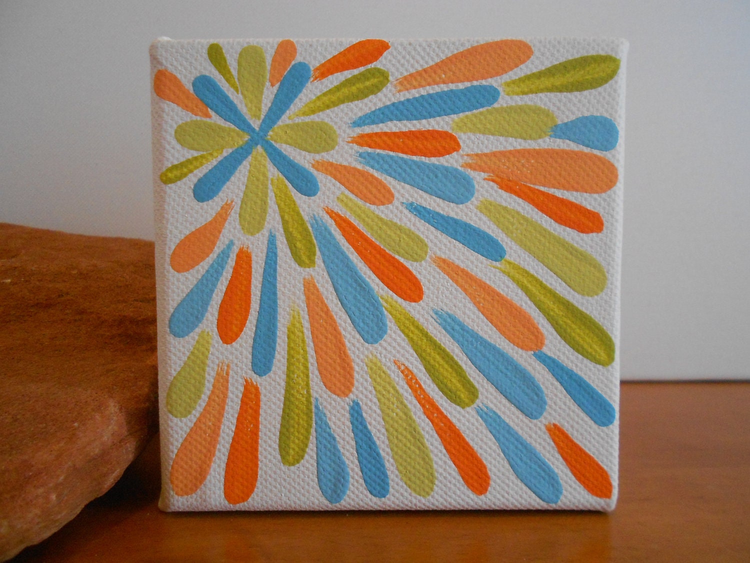 Painting Citron Pumpkin and Turquoise Flower 4 x 4