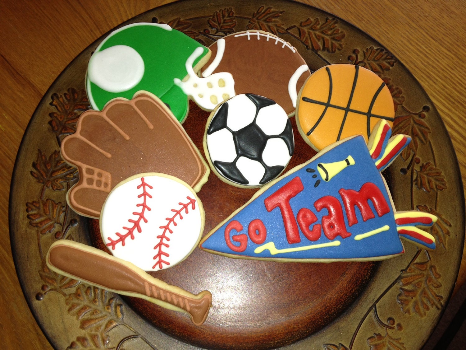 Various sports themed cookies. Fully customized.