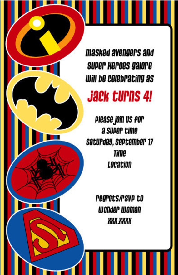 Birthday Invitations Superhero Batman Spiderman