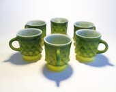 Vintage Set of Six Fire King Avocado Diamond Mugs
