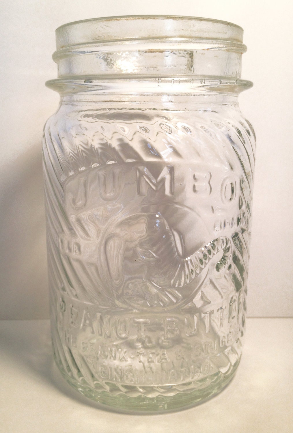 Jumbo Peanut Butter Vintage Glass Jar with lid by ModernFiction