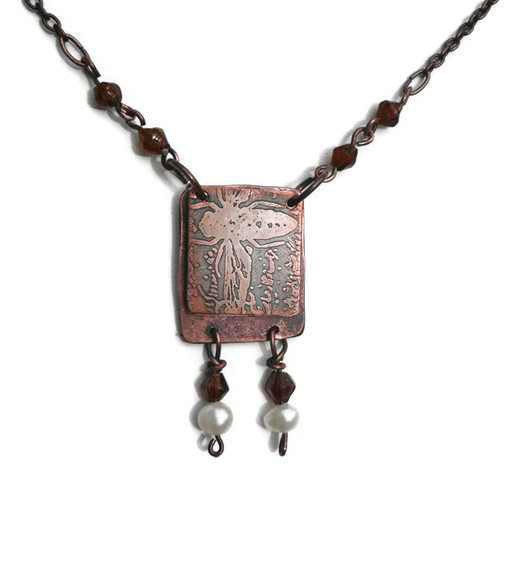 Etched Copper book necklace, Bee Inspired to dream by Recreate4U