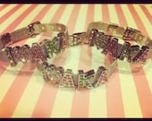 I "Heart" AKA Rhinestone Letter Bracelet Pink and Green