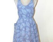 Vintage 1970s Cotton Denim Chambray Paisley Print Summer Sundress - Size Small
