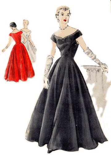 1950 Sweetheart Neckline Fitted Bodice Gown and Surplice Bodice Princess Dress - Complete Original Pattern Copy
