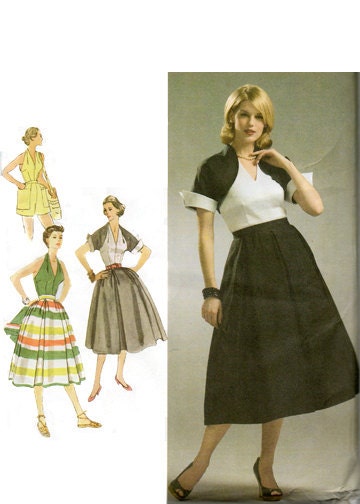 1957 Fitted Bodice Halter, Full Skirt, Bolero & Shorts Set - Simplicity 3748 - Complete Pattern (Reissued 2007)