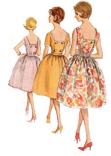 1960s One Piece Dress with Fitted Bodice, Back Button Detailing, and Gathered Skirt - Simplicity 3964 - Complete Original Pattern
