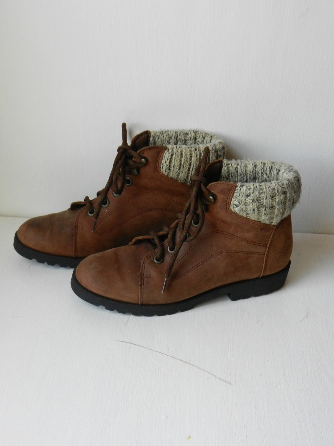 Leather ankle boots HIKING BOOTS Vintage by fawnvintagemerchant