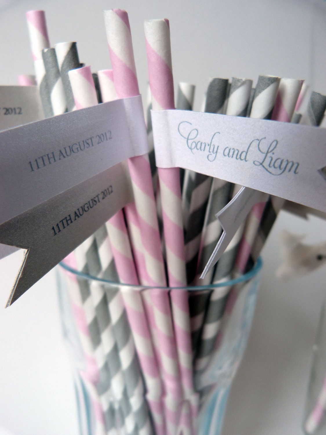 Wedding Favor Straws and Flags - Personalised x 50 - Pink gold ivory wedding favour - TheLovePaperCo