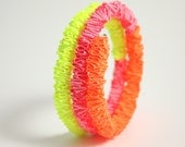 Neon bracelet. Memory wire bracelet in pink, yellow and orange. Best friend and sweet 16 gift idea. Hip hop. Fabric jewelry. Ribbon jewelry