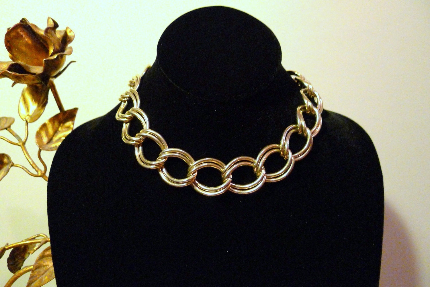 Vintage Choker - Big Double Links, Gold Tone