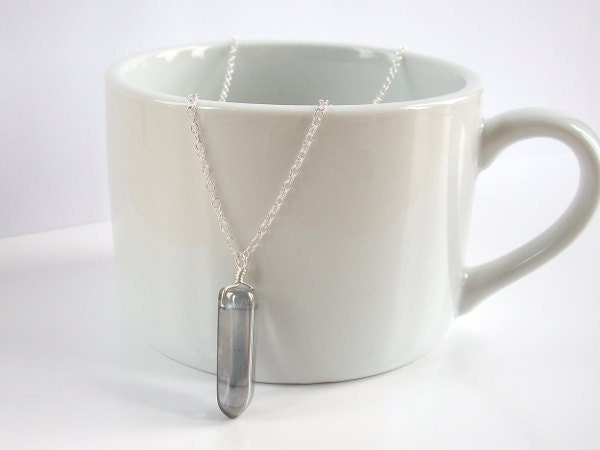 Grey Quartz Pendant, Quartz Point Necklace in Sterling Silver, On Sale 25% Off